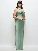 Alt View 2 Thumbnail - Seagrass Satin Twist Bandeau One-Shoulder Bias Maxi Dress