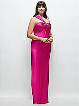 Alt View 2 Thumbnail - Think Pink Satin Twist Bandeau One-Shoulder Bias Maxi Dress