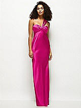 Front View Thumbnail - Think Pink Satin Twist Bandeau One-Shoulder Bias Maxi Dress