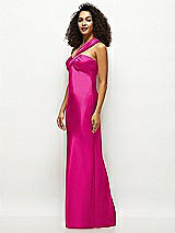 Side View Thumbnail - Think Pink Satin Twist Bandeau One-Shoulder Bias Maxi Dress