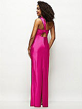 Rear View Thumbnail - Think Pink Satin Twist Bandeau One-Shoulder Bias Maxi Dress