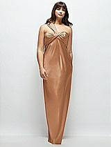 Alt View 1 Thumbnail - Toffee Satin Twist Bandeau One-Shoulder Bias Maxi Dress