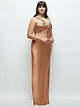 Alt View 2 Thumbnail - Toffee Satin Twist Bandeau One-Shoulder Bias Maxi Dress