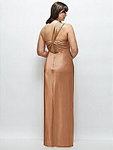 Alt View 3 Thumbnail - Toffee Satin Twist Bandeau One-Shoulder Bias Maxi Dress