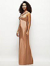 Side View Thumbnail - Toffee Satin Twist Bandeau One-Shoulder Bias Maxi Dress