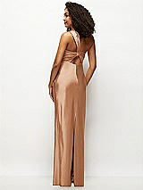 Rear View Thumbnail - Toffee Satin Twist Bandeau One-Shoulder Bias Maxi Dress