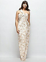 Front View Thumbnail - Golden Hour Floral Satin Twist Bandeau One-Shoulder Bias Maxi Dress