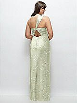 Alt View 3 Thumbnail - Vintage Primrose Celadon Floral Satin Twist Bandeau One-Shoulder Bias Maxi Dress