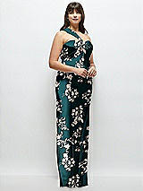 Alt View 2 Thumbnail - Vintage Primrose Evergreen Floral Satin Twist Bandeau One-Shoulder Bias Maxi Dress