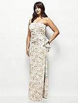 Alt View 2 Thumbnail - Golden Hour Strapless Draped Skirt Floral Satin Maxi Dress with Cascade Ruffle