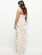 Alt View 3 Thumbnail - Golden Hour Strapless Draped Skirt Floral Satin Maxi Dress with Cascade Ruffle