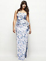 Alt View 1 Thumbnail - Magnolia Sky Strapless Draped Skirt Floral Satin Maxi Dress with Cascade Ruffle