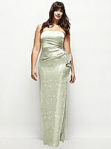 Alt View 1 Thumbnail - Vintage Primrose Celadon Strapless Draped Skirt Floral Satin Maxi Dress with Cascade Ruffle