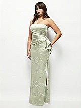 Alt View 2 Thumbnail - Vintage Primrose Celadon Strapless Draped Skirt Floral Satin Maxi Dress with Cascade Ruffle