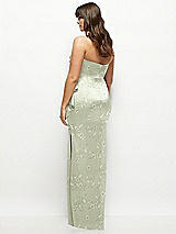 Alt View 3 Thumbnail - Vintage Primrose Celadon Strapless Draped Skirt Floral Satin Maxi Dress with Cascade Ruffle