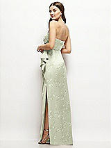 Rear View Thumbnail - Vintage Primrose Celadon Strapless Draped Skirt Floral Satin Maxi Dress with Cascade Ruffle