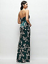 Rear View Thumbnail - Vintage Primrose Evergreen Strapless Draped Skirt Floral Satin Maxi Dress with Cascade Ruffle