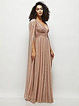 Side View Thumbnail - Metallic Sienna Streamer Sleeve Pleated Metallic Maxi Dress with Full Skirt