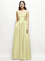 Front View Thumbnail - Butter Yellow Square-Neck Satin Maxi Dress with Full Skirt