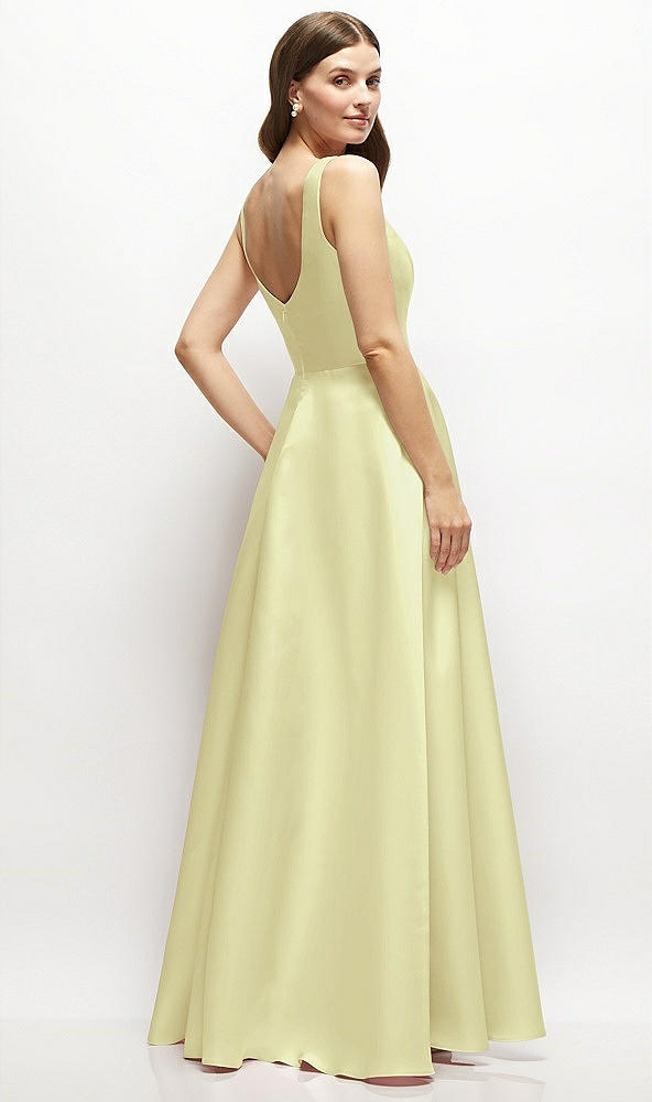 Back View - Butter Yellow Square-Neck Satin Maxi Dress with Full Skirt