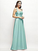 Side View Thumbnail - Coastal Square-Neck Satin Maxi Dress with Full Skirt