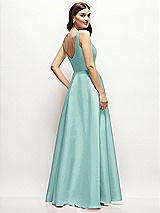 Rear View Thumbnail - Coastal Square-Neck Satin Maxi Dress with Full Skirt