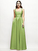 Front View Thumbnail - Mojito Square-Neck Satin Maxi Dress with Full Skirt