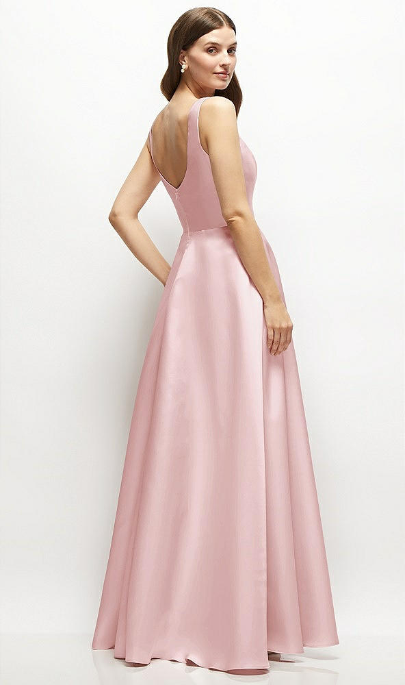 Back View - Ballet Pink Square-Neck Satin Maxi Dress with Full Skirt