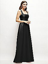 Side View Thumbnail - Black Square-Neck Satin Maxi Dress with Full Skirt