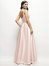 Rear View Thumbnail - Blush Square-Neck Satin Maxi Dress with Full Skirt