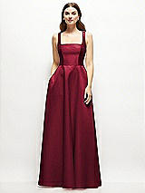 Front View Thumbnail - Burgundy Square-Neck Satin Maxi Dress with Full Skirt