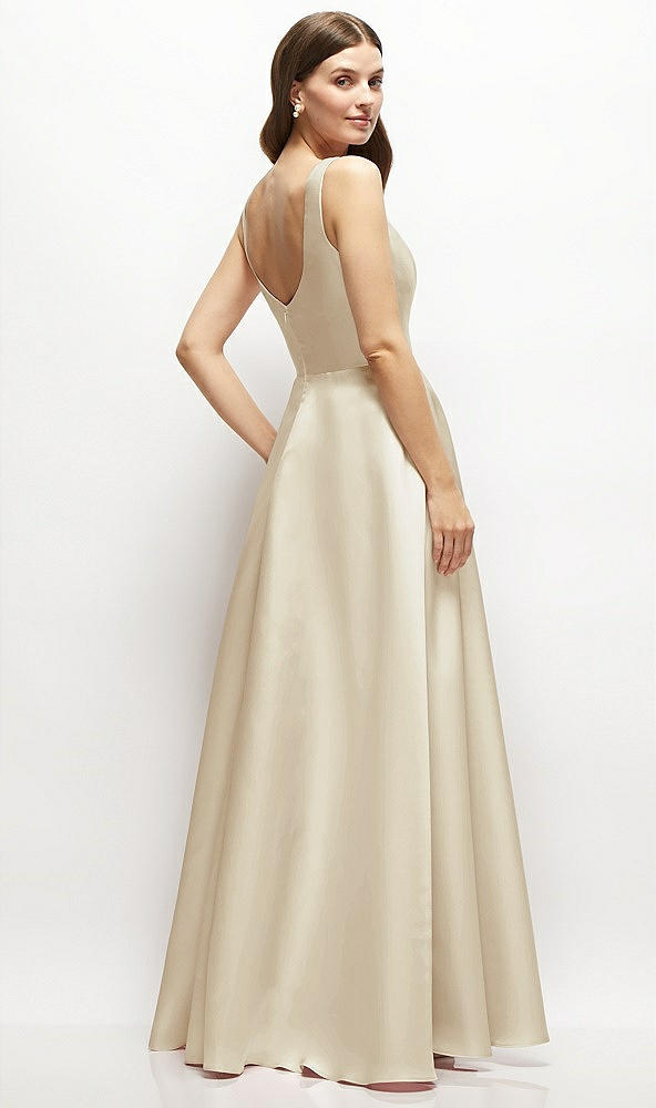 Back View - Champagne Square-Neck Satin Maxi Dress with Full Skirt