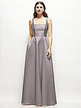 Front View Thumbnail - Cashmere Gray Square-Neck Satin Maxi Dress with Full Skirt