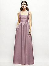 Front View Thumbnail - Dusty Rose Square-Neck Satin Maxi Dress with Full Skirt