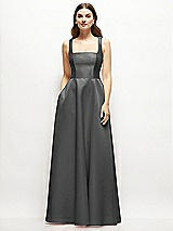 Front View Thumbnail - Gunmetal Square-Neck Satin Maxi Dress with Full Skirt