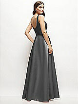 Rear View Thumbnail - Gunmetal Square-Neck Satin Maxi Dress with Full Skirt