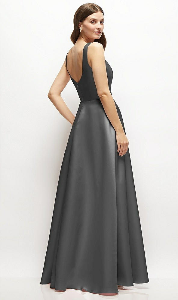 Back View - Gunmetal Square-Neck Satin Maxi Dress with Full Skirt