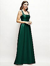 Side View Thumbnail - Hunter Green Square-Neck Satin Maxi Dress with Full Skirt