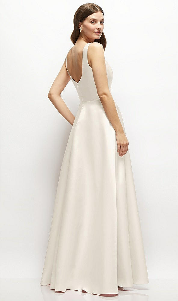 Back View - Ivory Square-Neck Satin Maxi Dress with Full Skirt