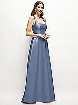 Side View Thumbnail - Larkspur Blue Square-Neck Satin Maxi Dress with Full Skirt