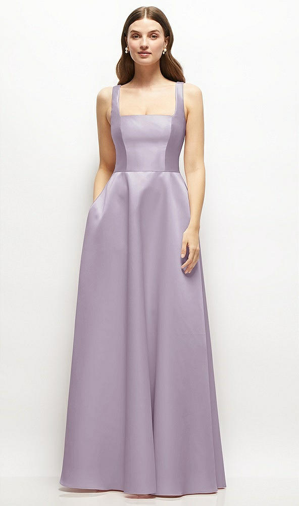 Front View - Lilac Haze Square-Neck Satin Maxi Dress with Full Skirt