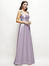 Side View Thumbnail - Lilac Haze Square-Neck Satin Maxi Dress with Full Skirt