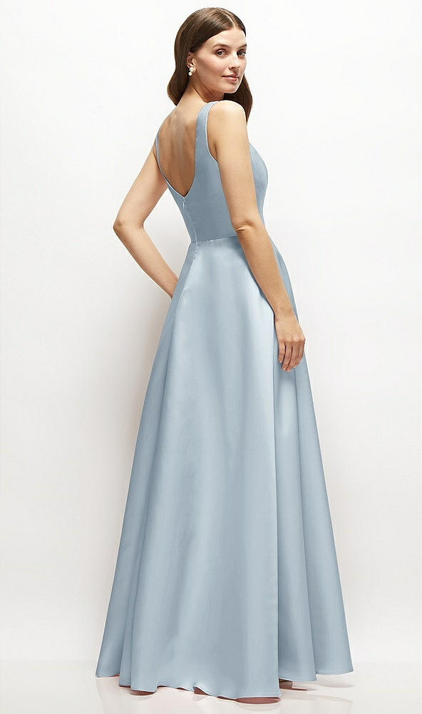 Back View - Mist Square-Neck Satin Maxi Dress with Full Skirt