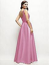 Rear View Thumbnail - Powder Pink Square-Neck Satin Maxi Dress with Full Skirt