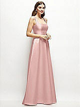 Side View Thumbnail - Rose - PANTONE Rose Quartz Square-Neck Satin Maxi Dress with Full Skirt