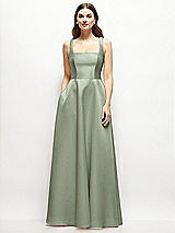 Front View Thumbnail - Sage Square-Neck Satin Maxi Dress with Full Skirt