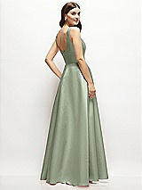 Rear View Thumbnail - Sage Square-Neck Satin Maxi Dress with Full Skirt