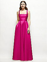 Front View Thumbnail - Think Pink Square-Neck Satin Maxi Dress with Full Skirt