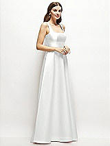 Side View Thumbnail - White Square-Neck Satin Maxi Dress with Full Skirt