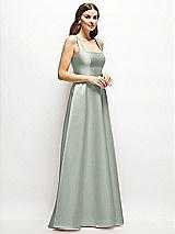 Side View Thumbnail - Willow Green Square-Neck Satin Maxi Dress with Full Skirt